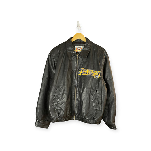 90s Penguins Leather Jacket Sz. L