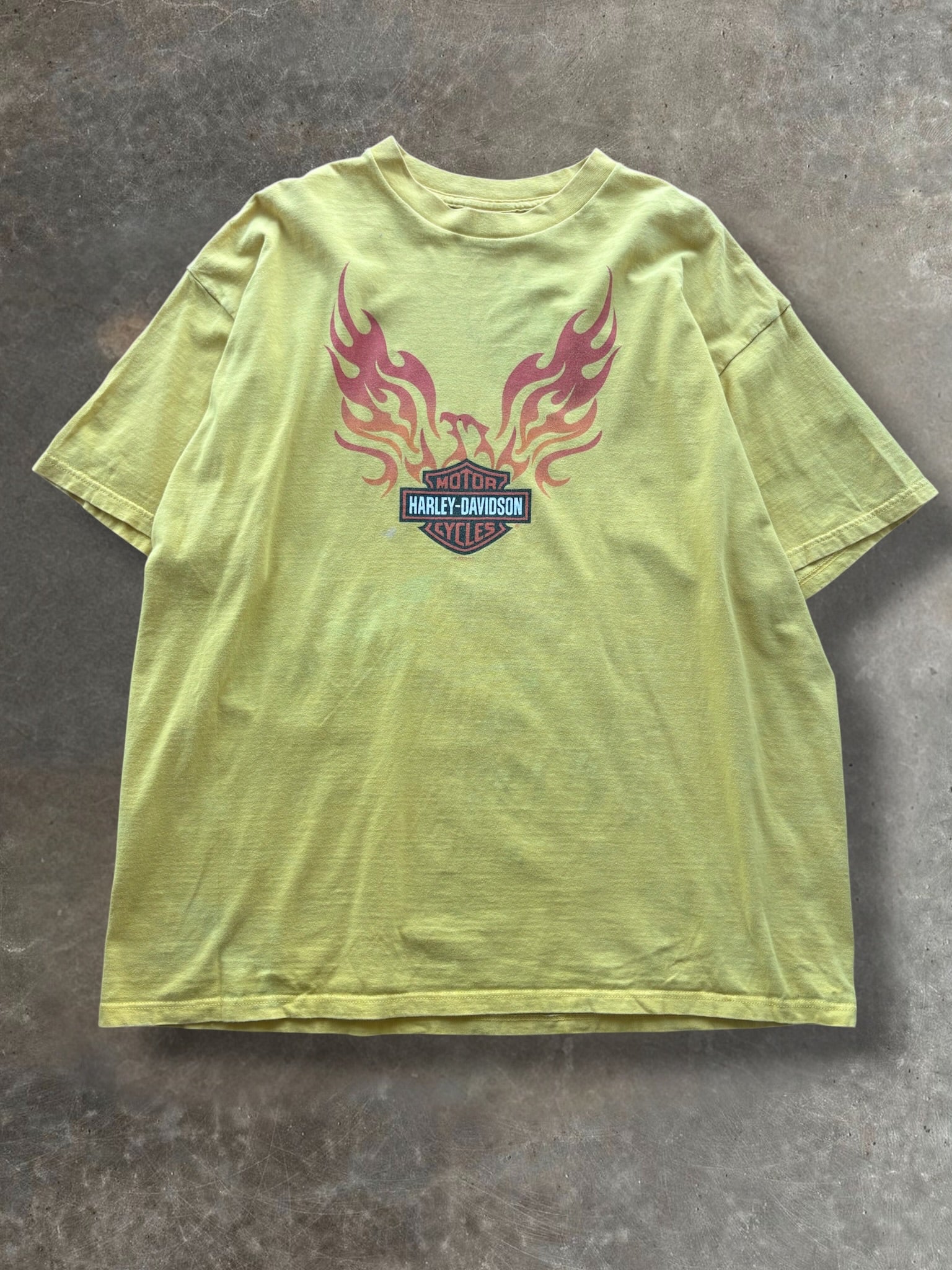 '00 Yellow Flaming Eagle Harley Davidson Tee Sz. XXL