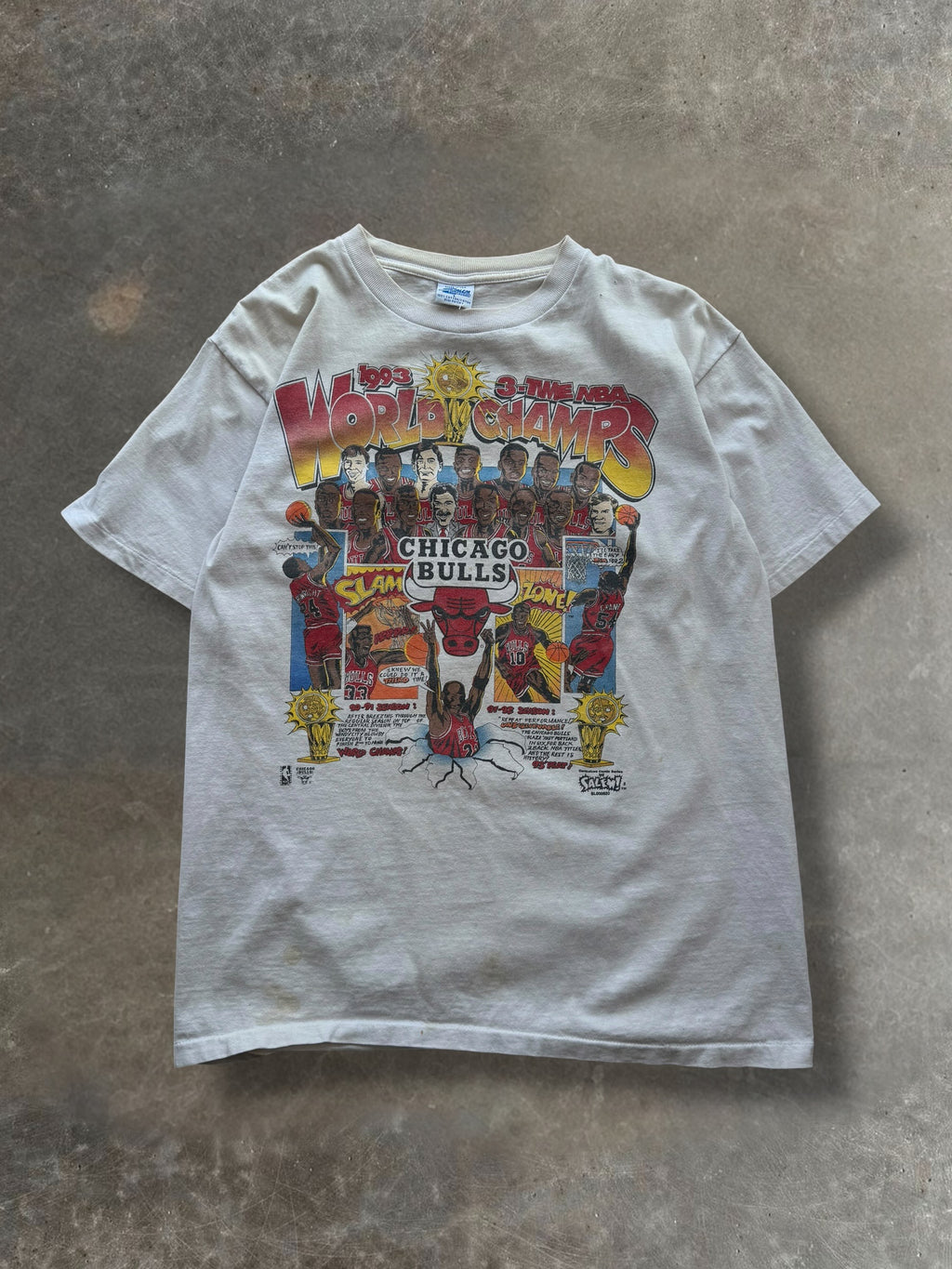 '93 Bulls World Champs Comic Tee Sz. L