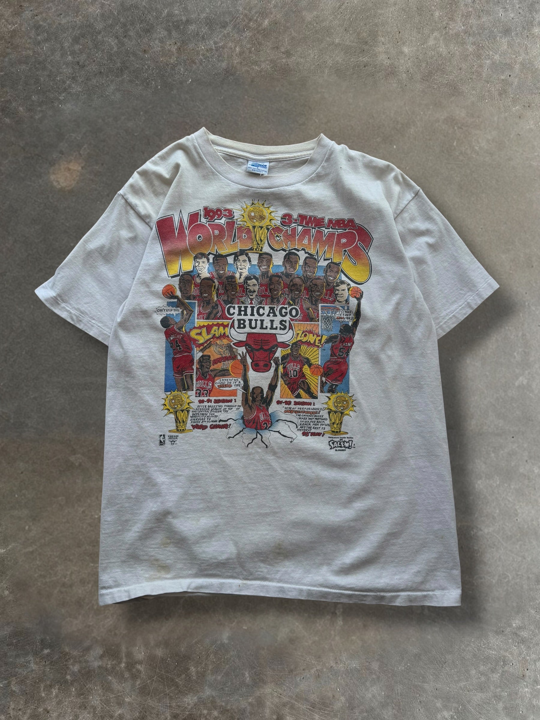'93 Bulls World Champs Comic Tee Sz. L