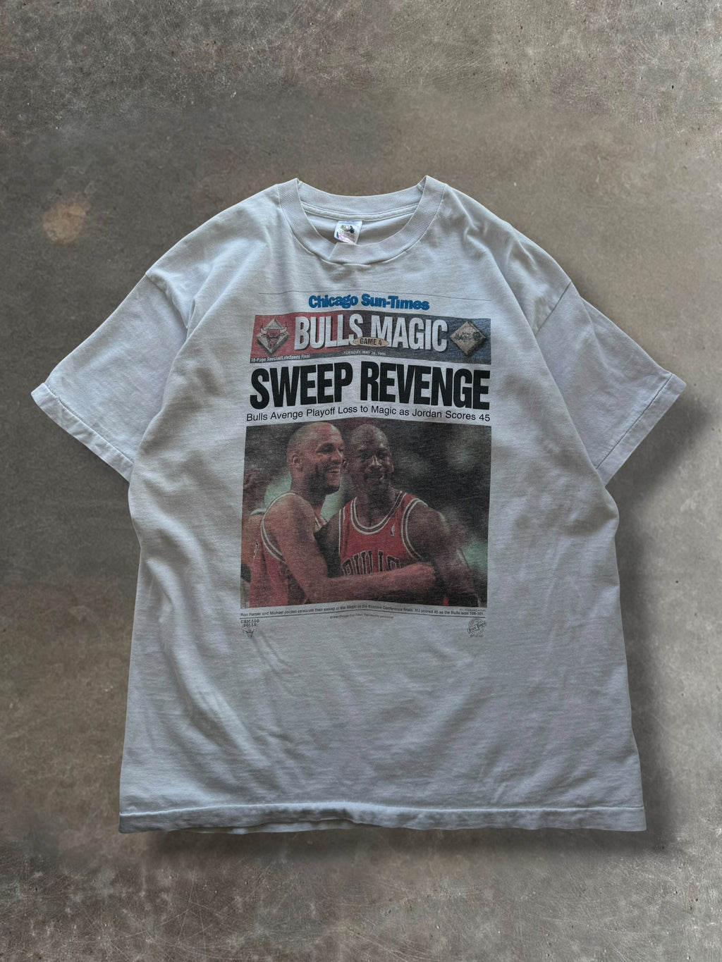 '96 Sweep Revenge Bulls Newspaper Tee Sz. XL