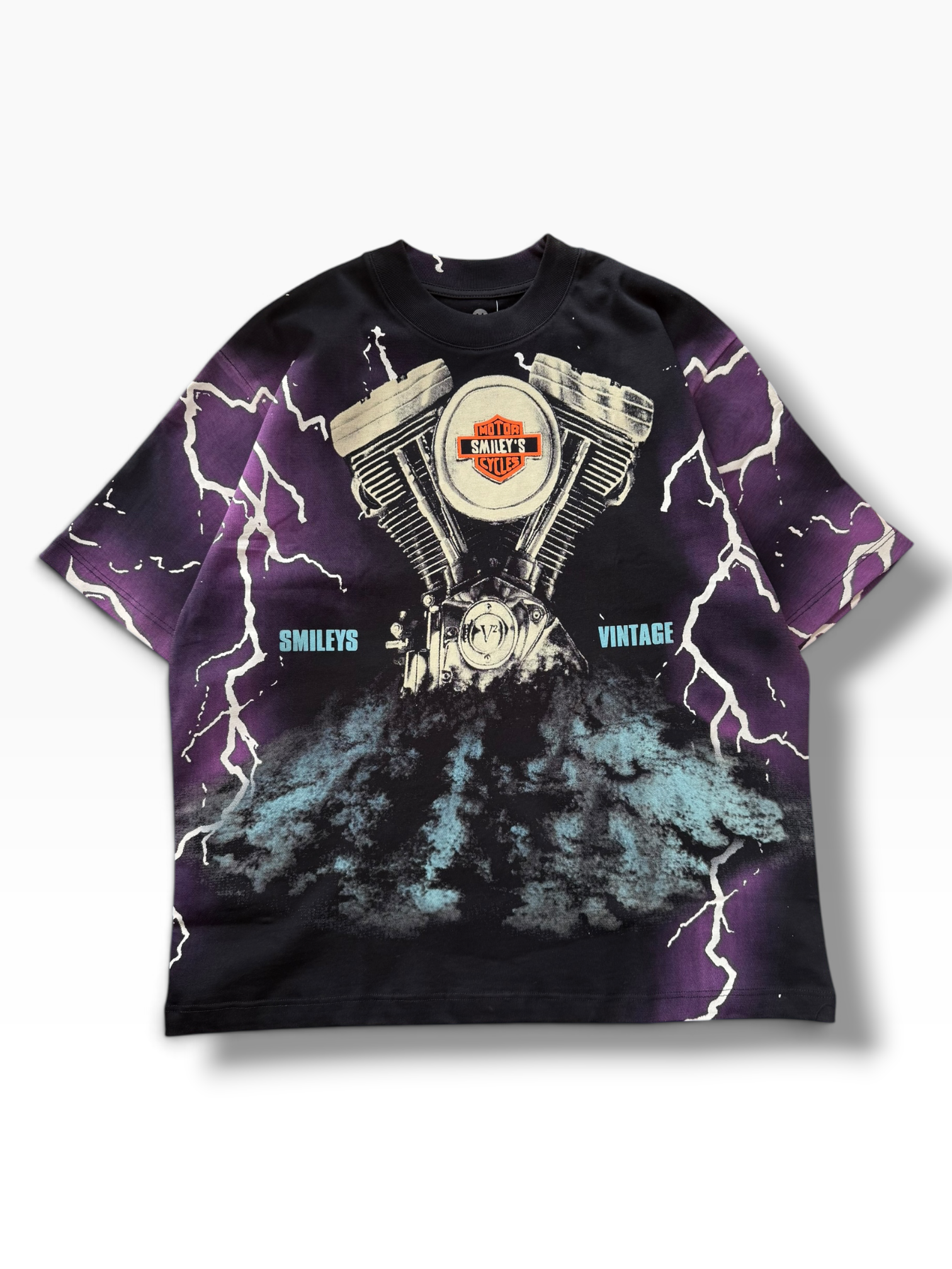 Vintage Biker Inspired Lightning AOP Tee Sz. M-XL