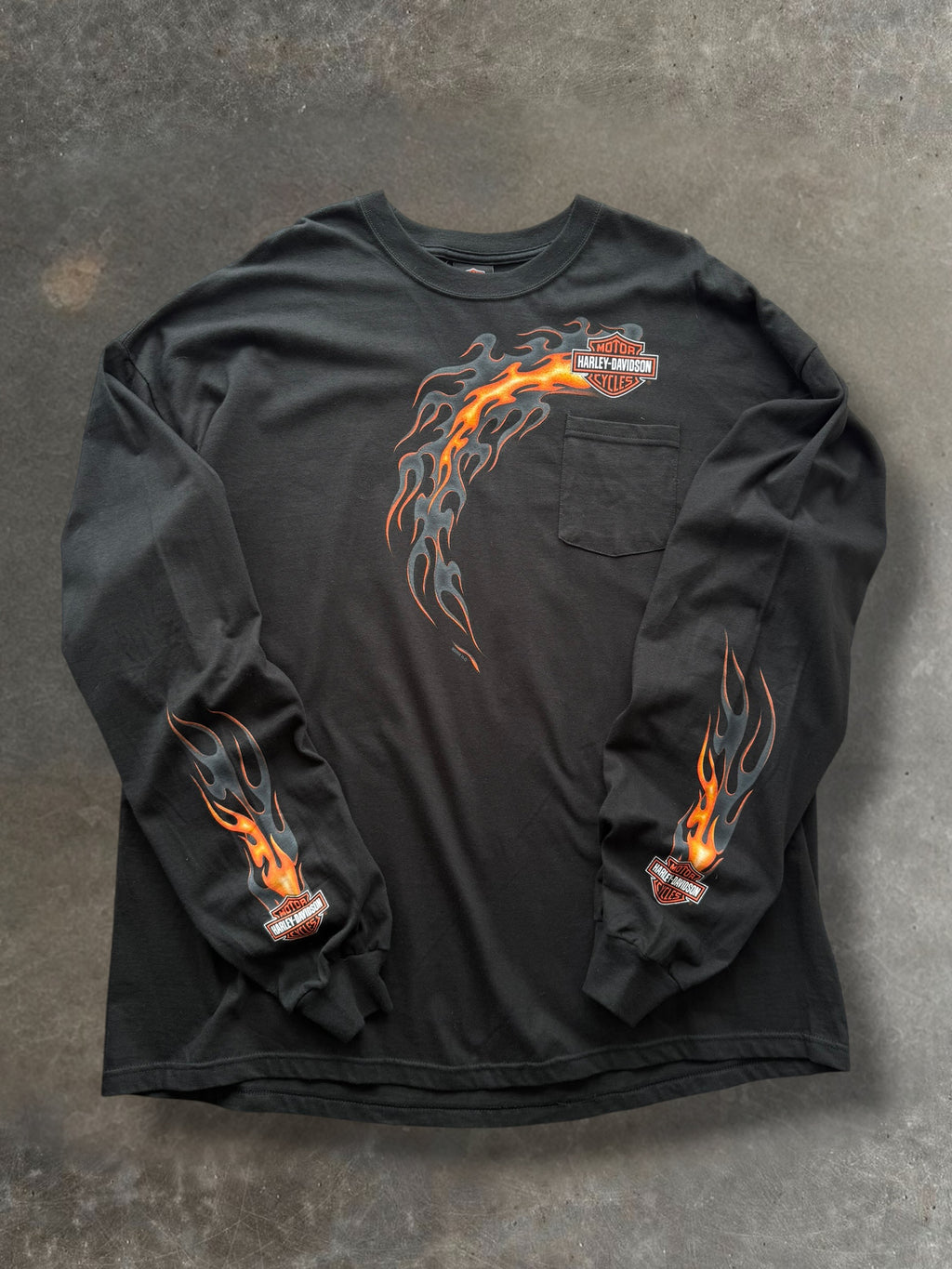 '02 Flaming Shield Rockford Harley Davidson Long Sleeve Sz. XXXL