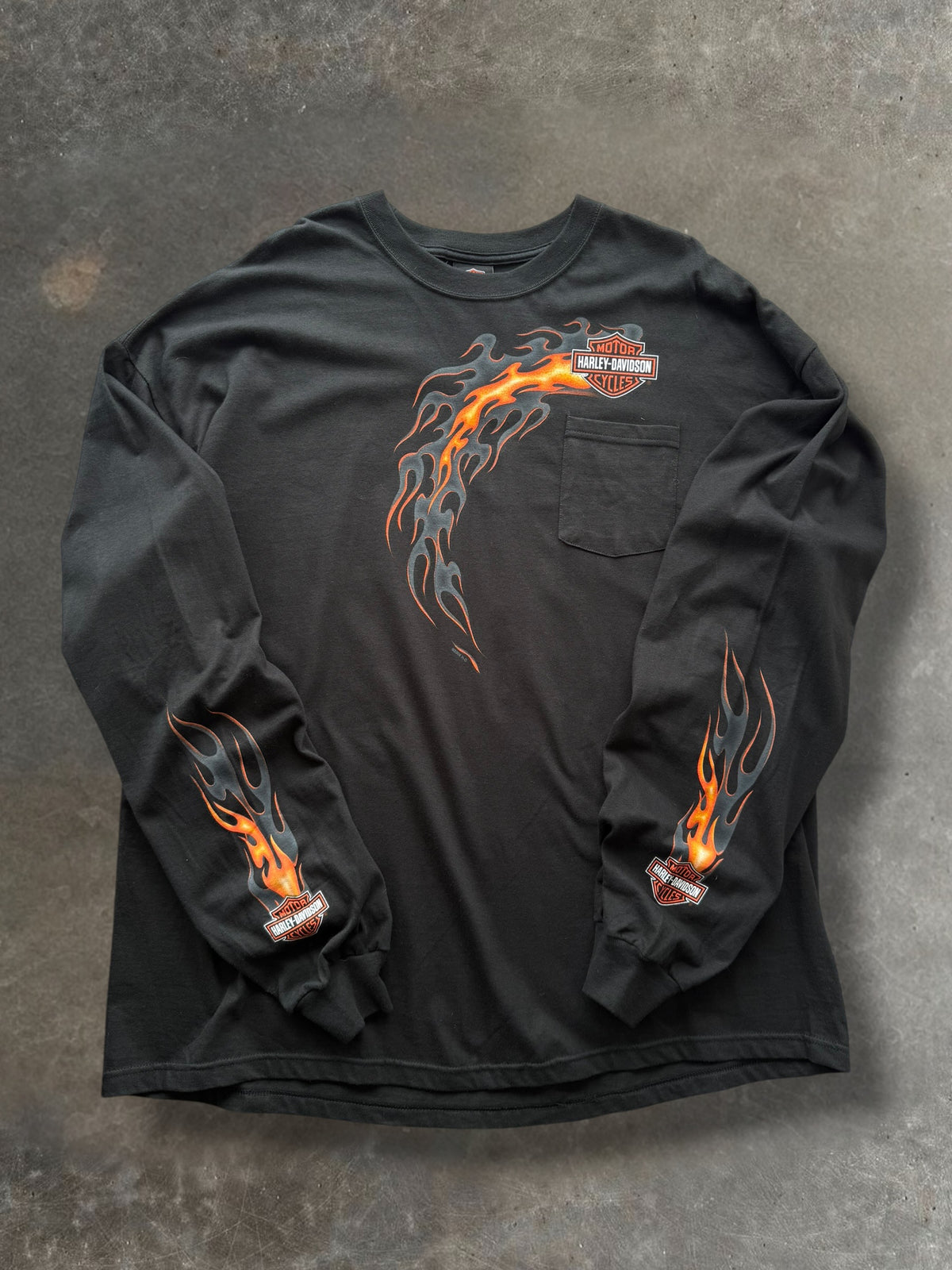 '02 Flaming Shield Rockford Harley Davidson Long Sleeve Sz. XXXL