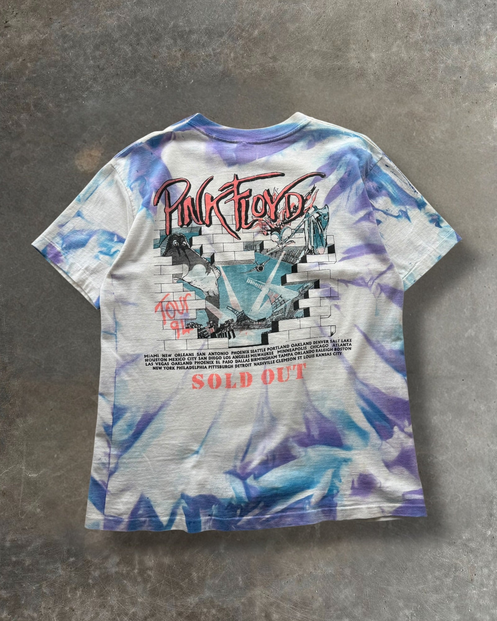 '90s Pink Floyd Division Bell Tye-Dye Parking Lot Bootleg Tee Sz. L