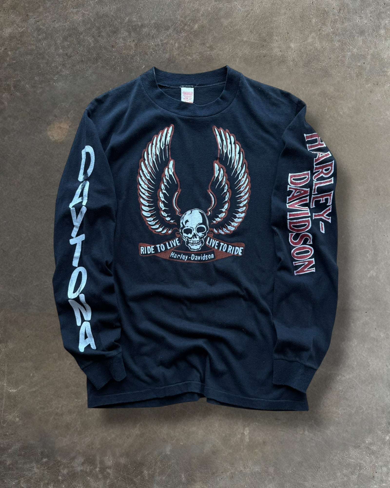 '70s Daytona Harley Davidson Live To Ride Long Sleeve Tee Sz. M