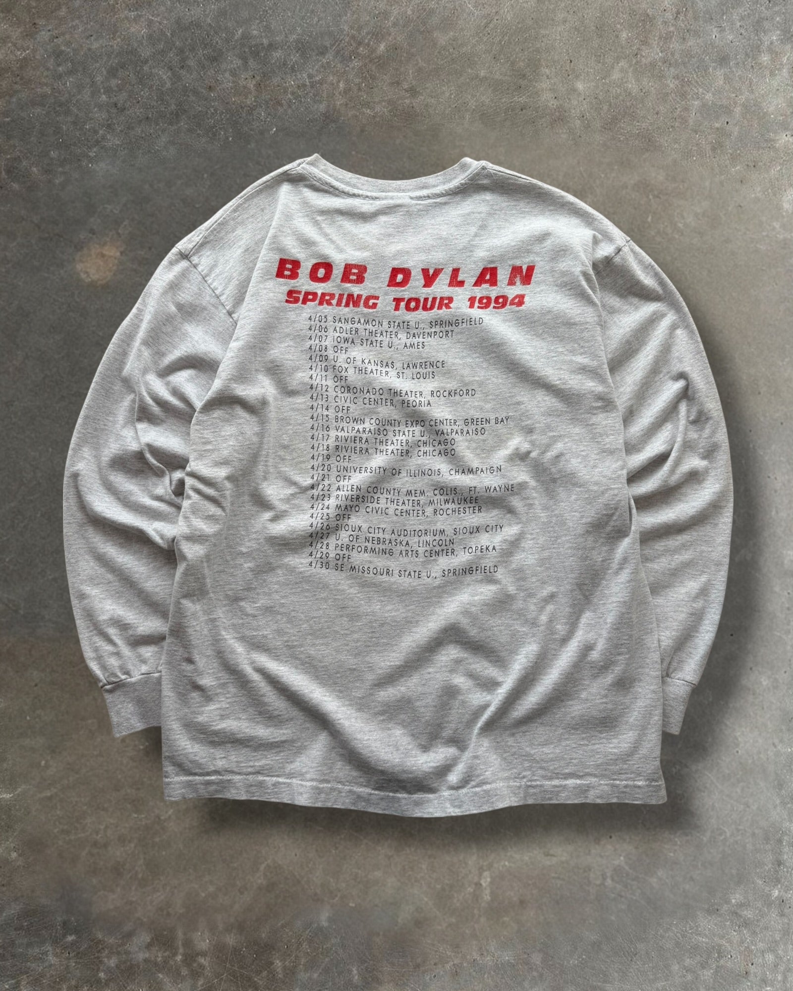 '94 Bob Dylan Spring Tour Long Sleeve Tee Sz. XL