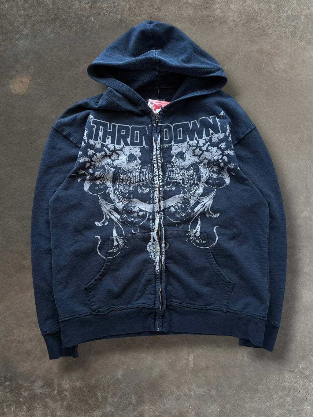 '10s Throw Down Affliction Style Zip Up Hoodie Sz. L