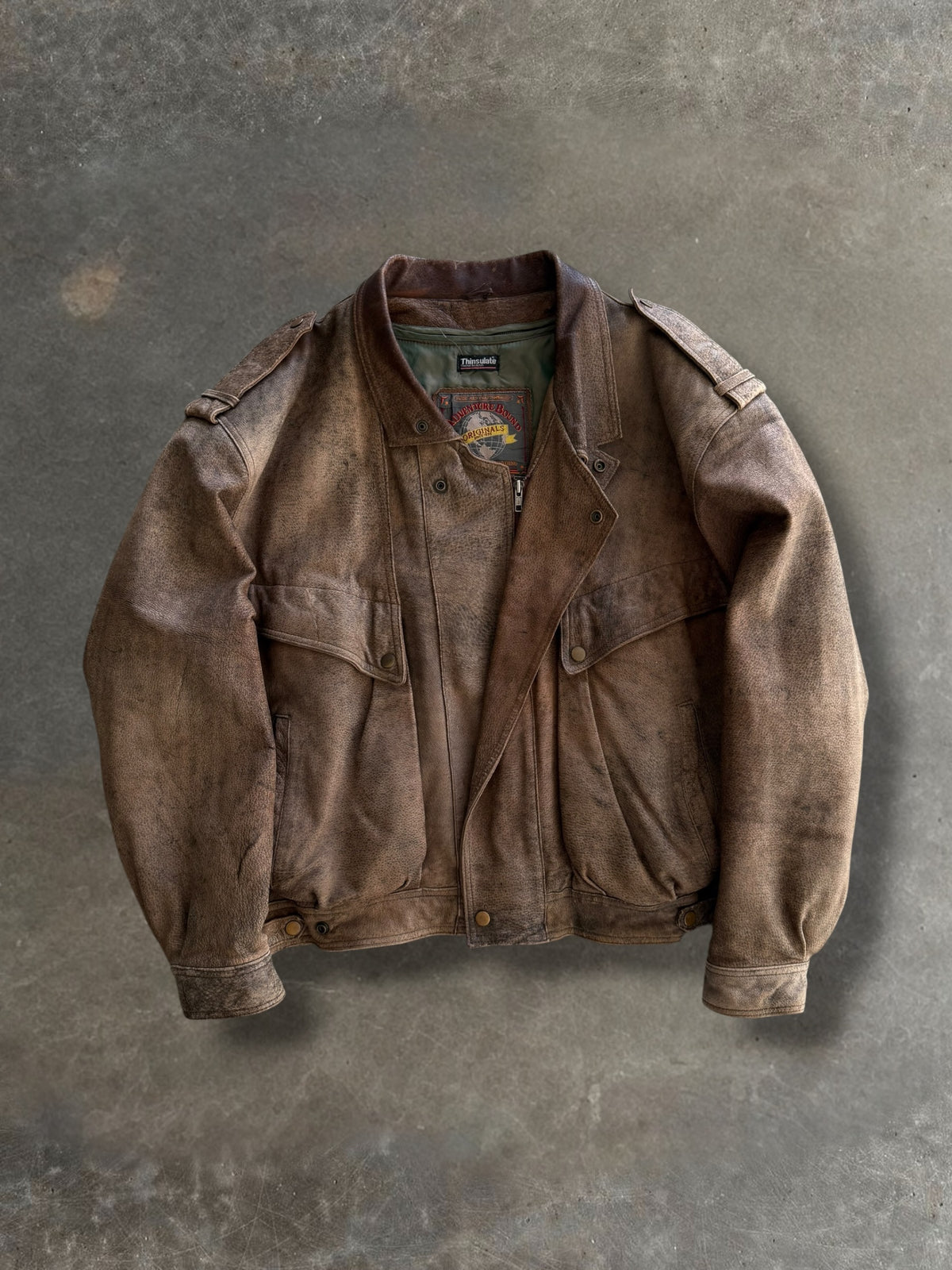 '90 Adventure Brown Leather Bomber Jacket Sz. XL