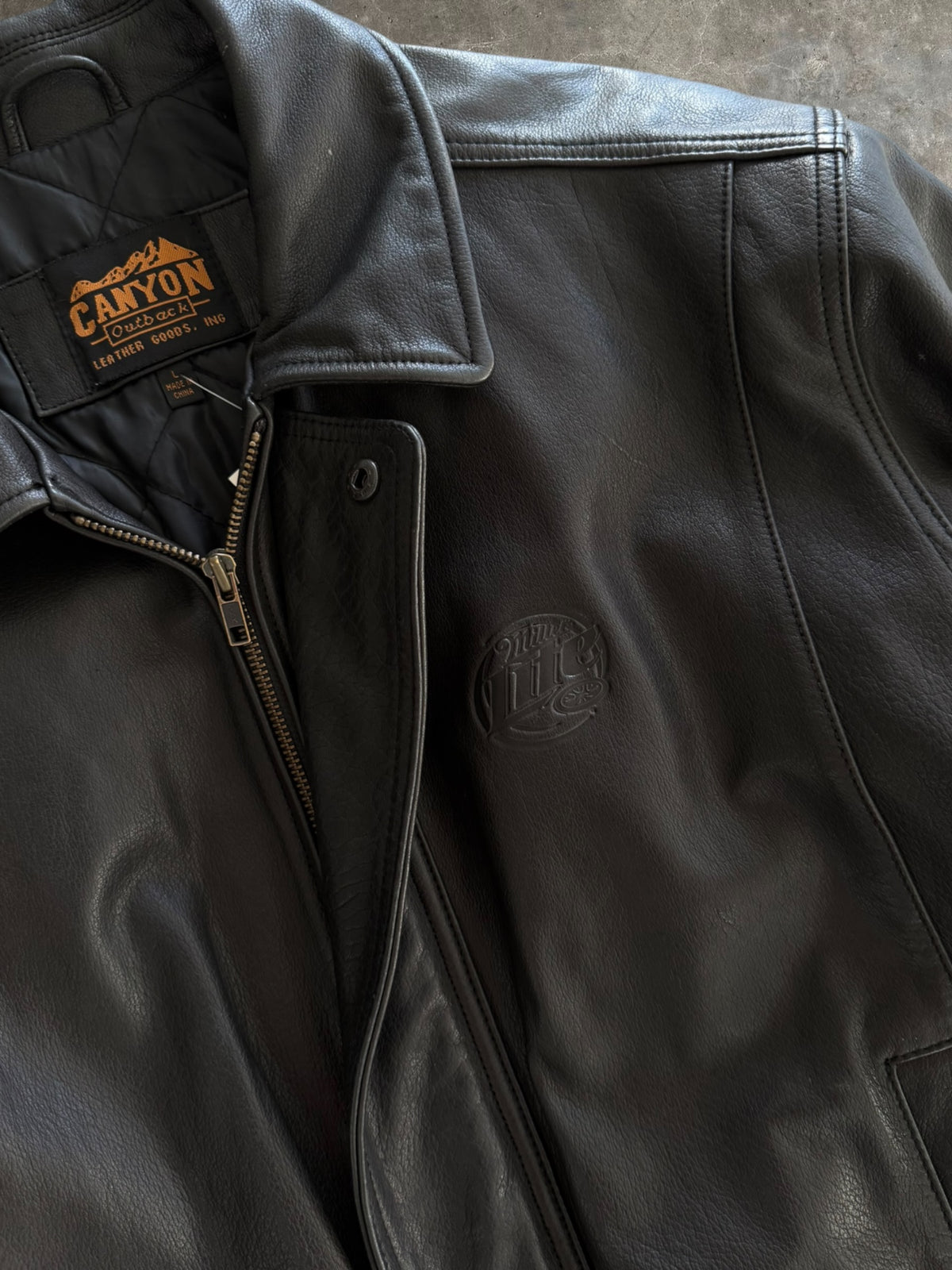 '00s Miller Lite Black Leather Jacket Sz. L
