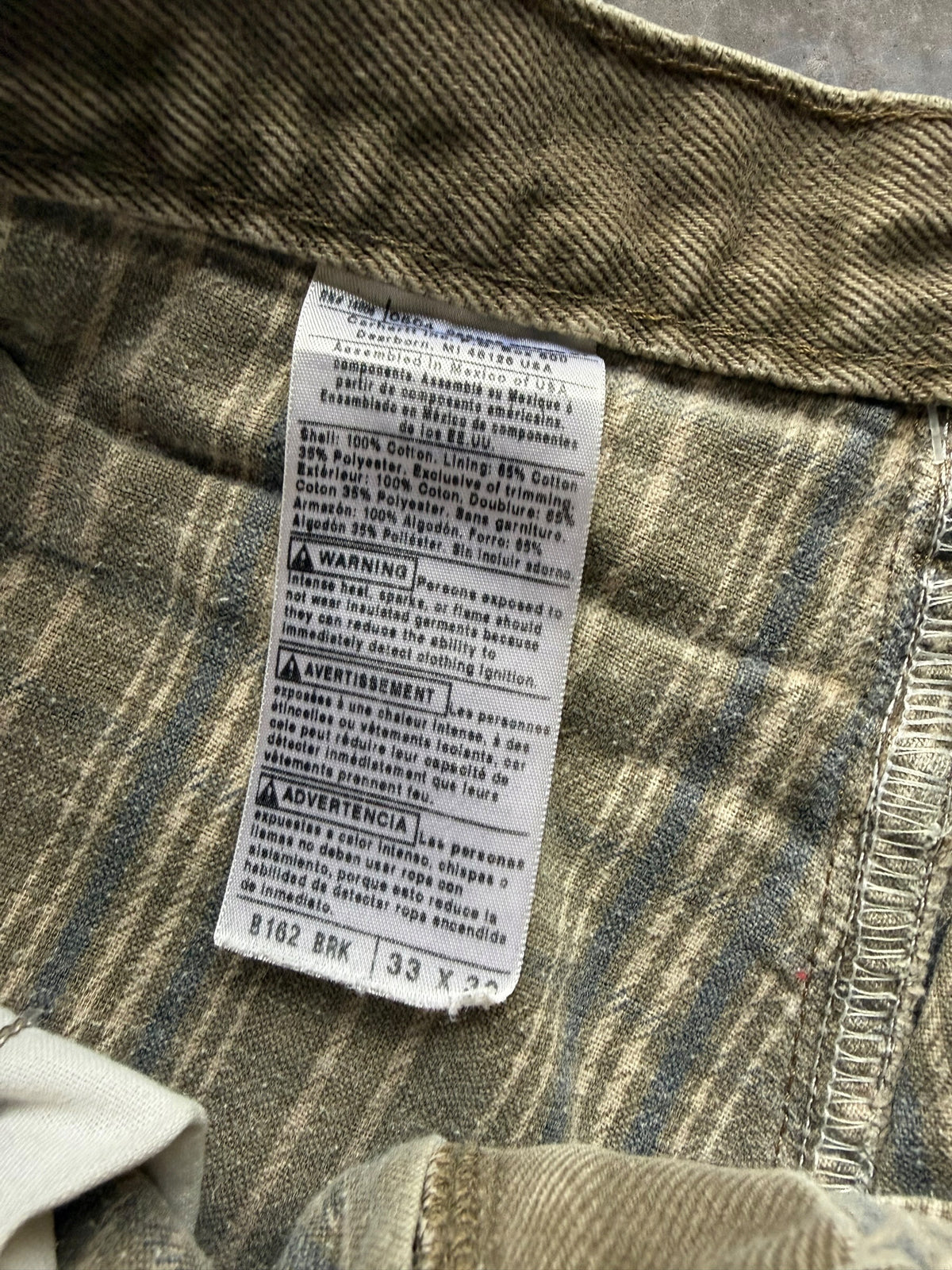 '90s Olive Green Flannel Lined Carhartt Pants Sz. 33x30