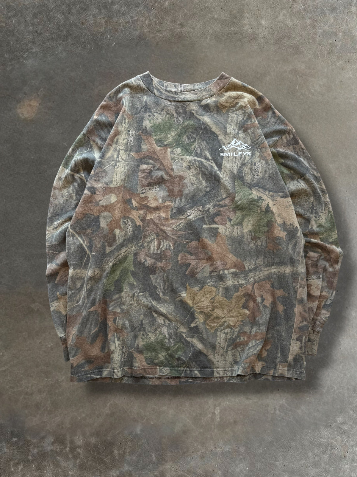 '90s Smileys Real Tree Camo "Vintage Print Over" Long Sleeve Sz. XXL