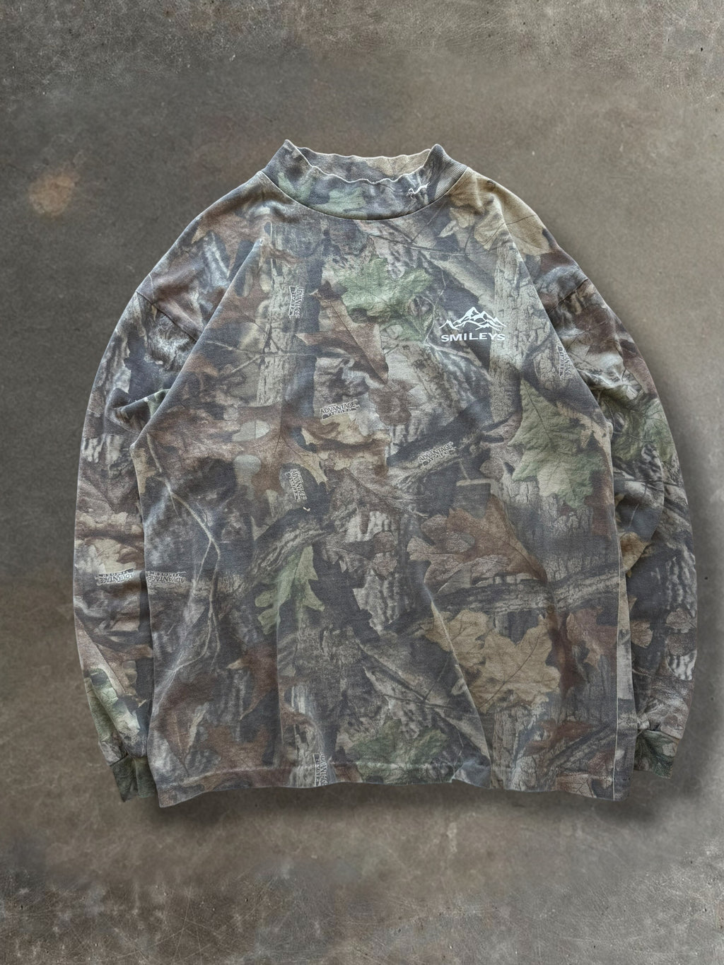 '90s Smileys Real Tree Camo "Vintage Print Over" Long Sleeve Sz. L