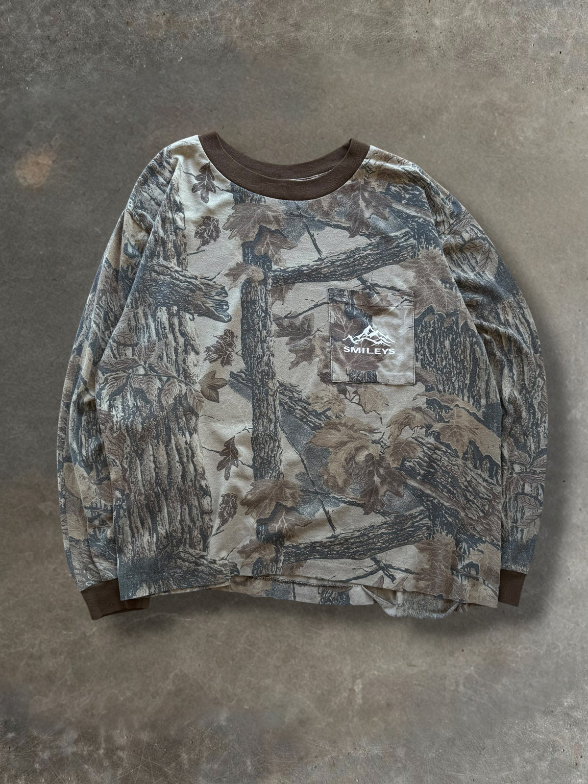 '90s Smileys Real Tree Camo "Vintage Print Over" Long Sleeve Sz. L