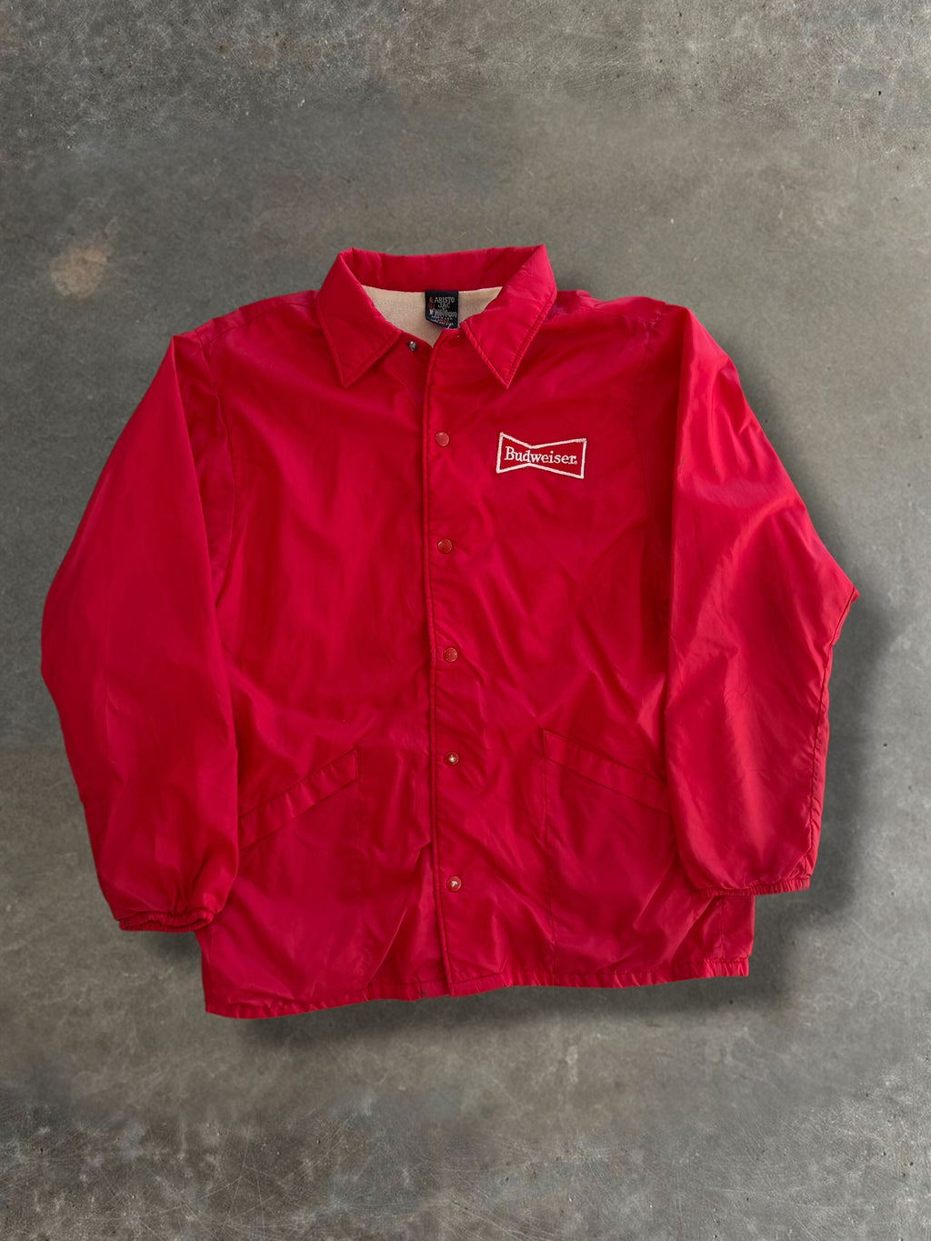 80s Budweiser Red Snap-Front Coach Jacket Sz. L