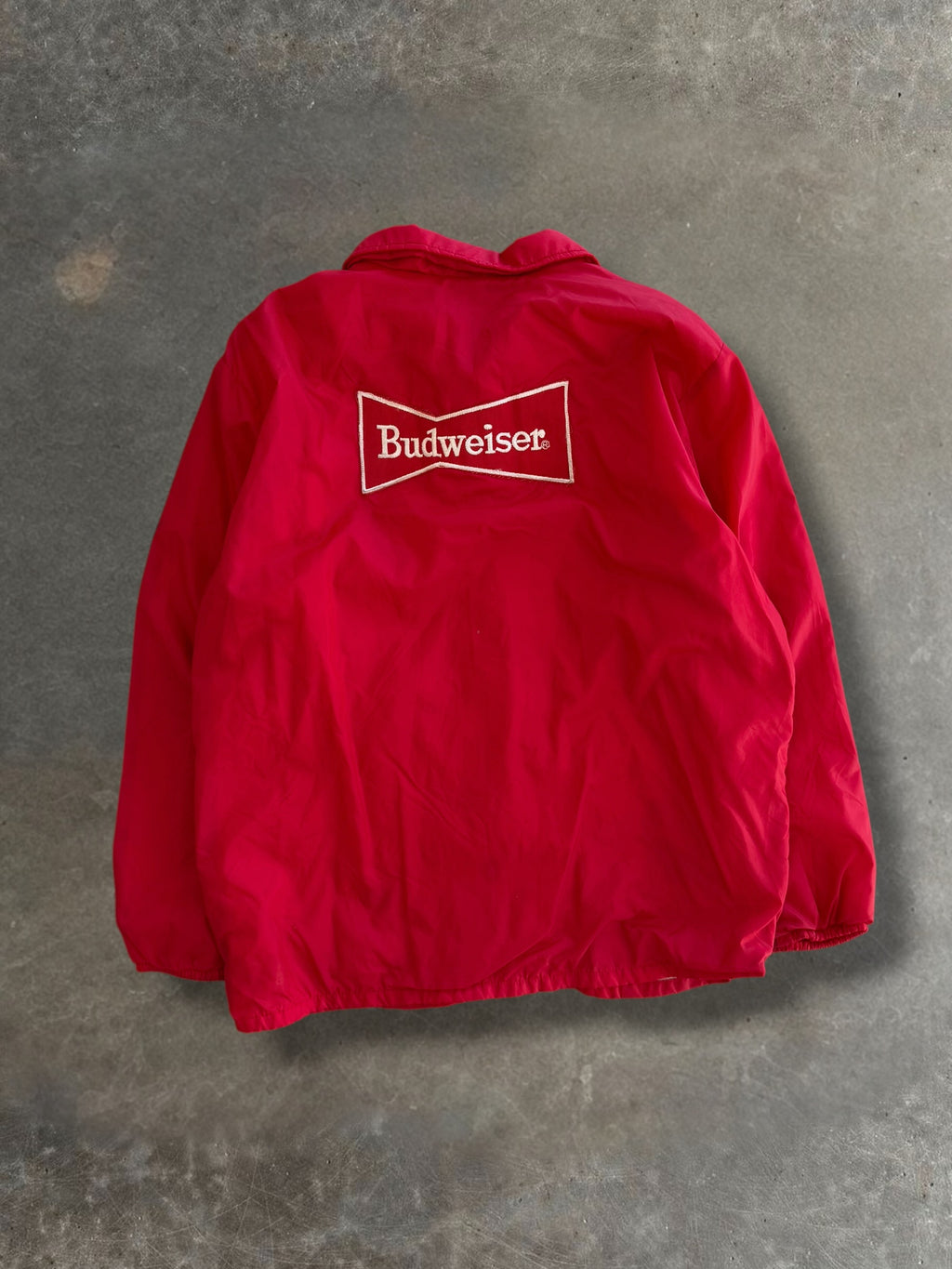 80s Budweiser Red Snap-Front Coach Jacket Sz. L