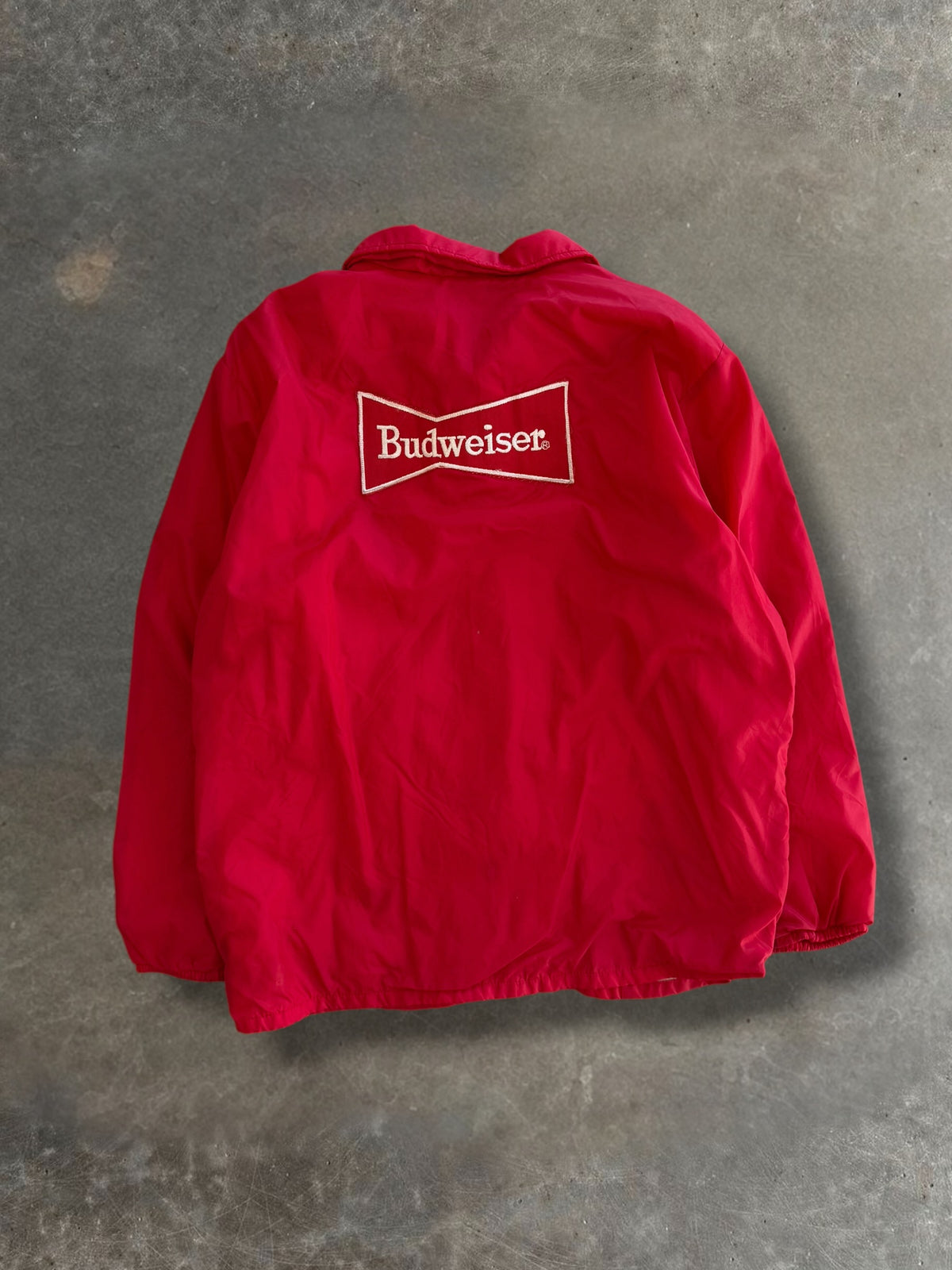 80s Budweiser Red Snap-Front Coach Jacket Sz. L