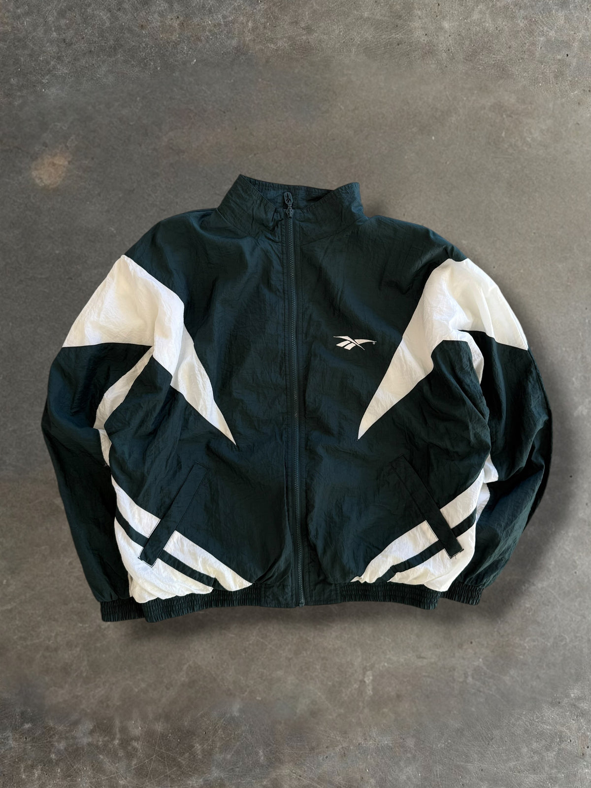 90s Reebok Green & White Full-Zip Windbreaker Sz. XL