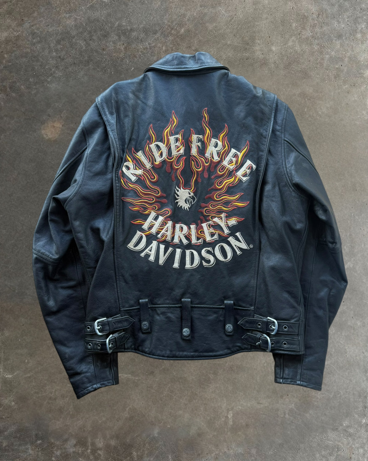 90s Harley Davidson Ride Free Flame Leather Biker Jacket Sz. M  display picture 1