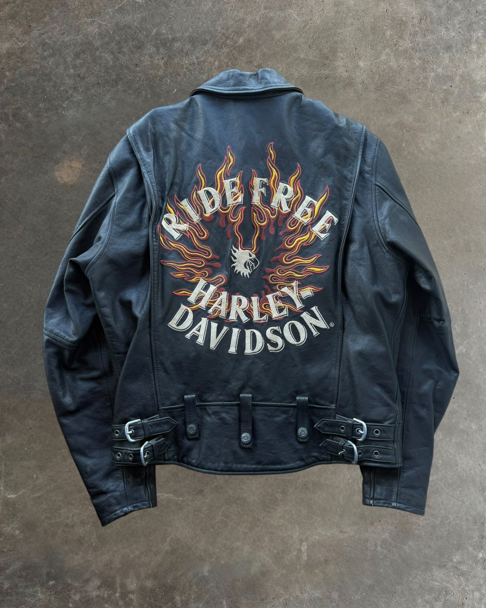 '90s Harley Davidson Ride Free Flame Leather Biker Jacket Sz. M