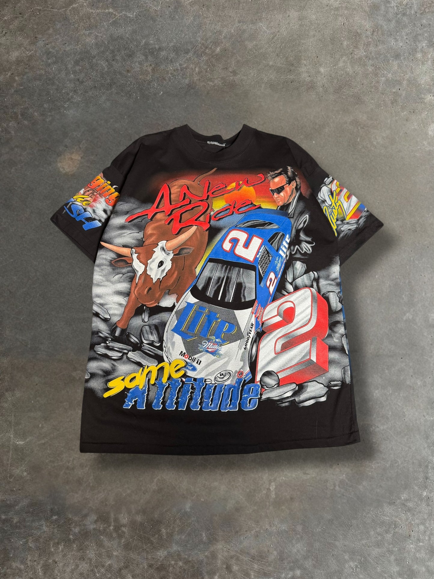 '90s Rusty Wallace Raging Bull AOP Nascar Tee Sz. XL