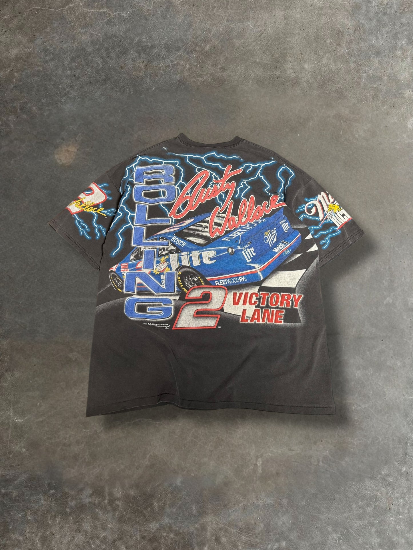 '90s Rolling Thunder Rusty Wallace Lightning AOP Nascar Tee Sz. XXL