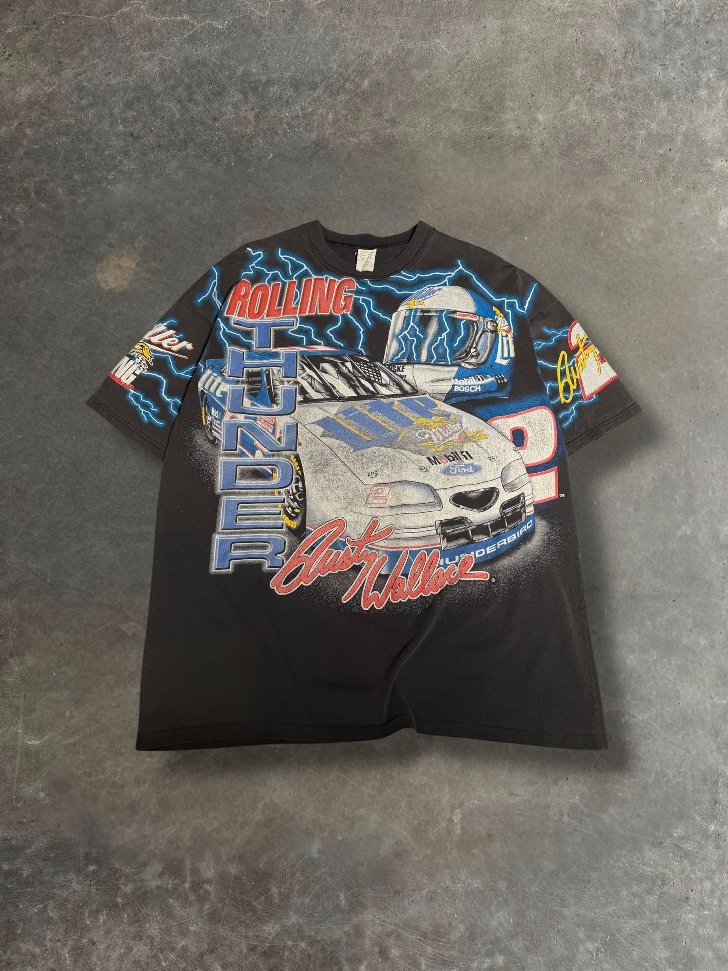 '90s Rolling Thunder Rusty Wallace Lightning AOP Nascar Tee Sz. XXL