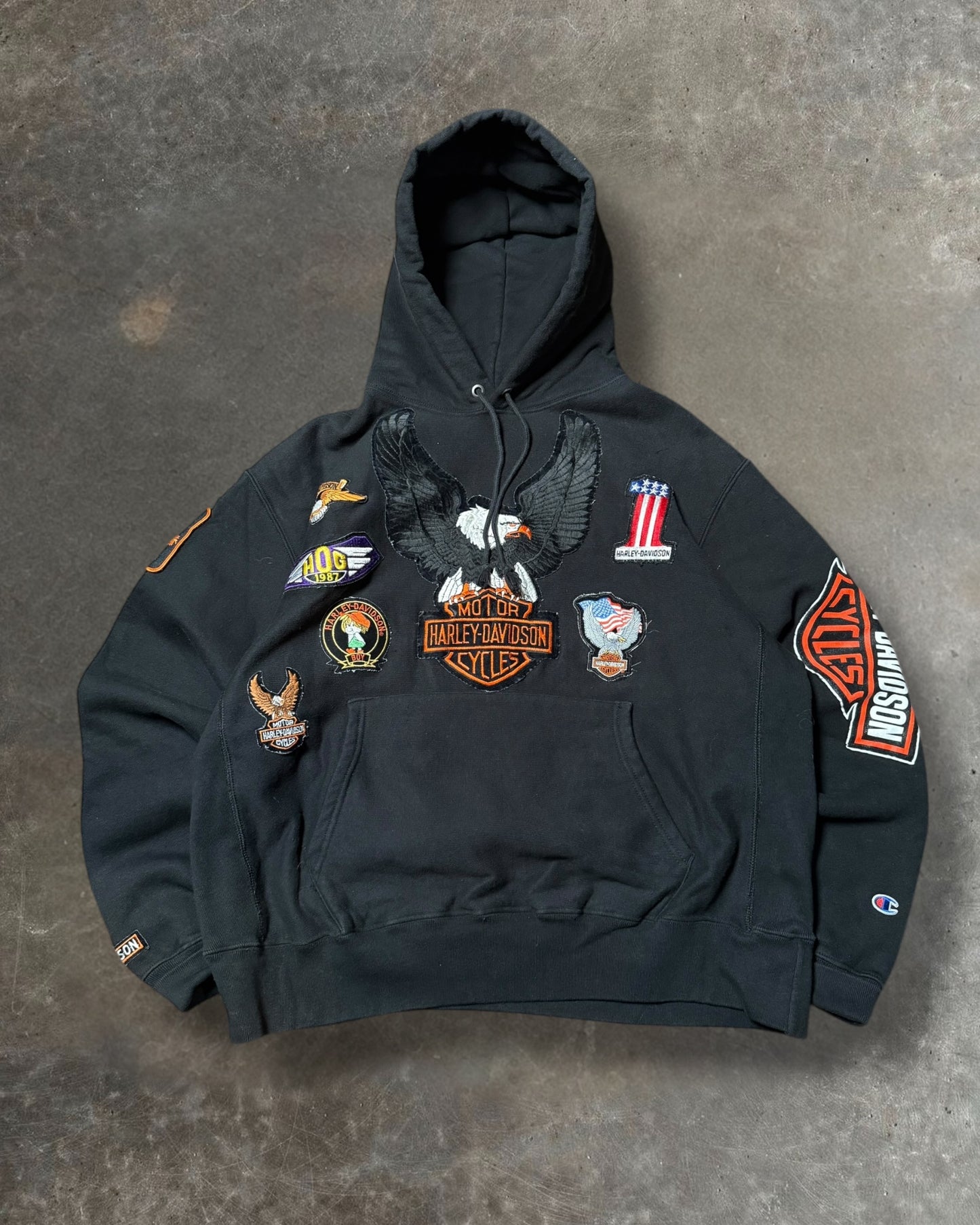 '00s Harley AOP Patch Work Hoodie Sz. XL