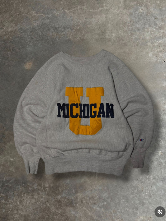 '80s Michigan University Champion Reverse Weave Crewneck Sz. M