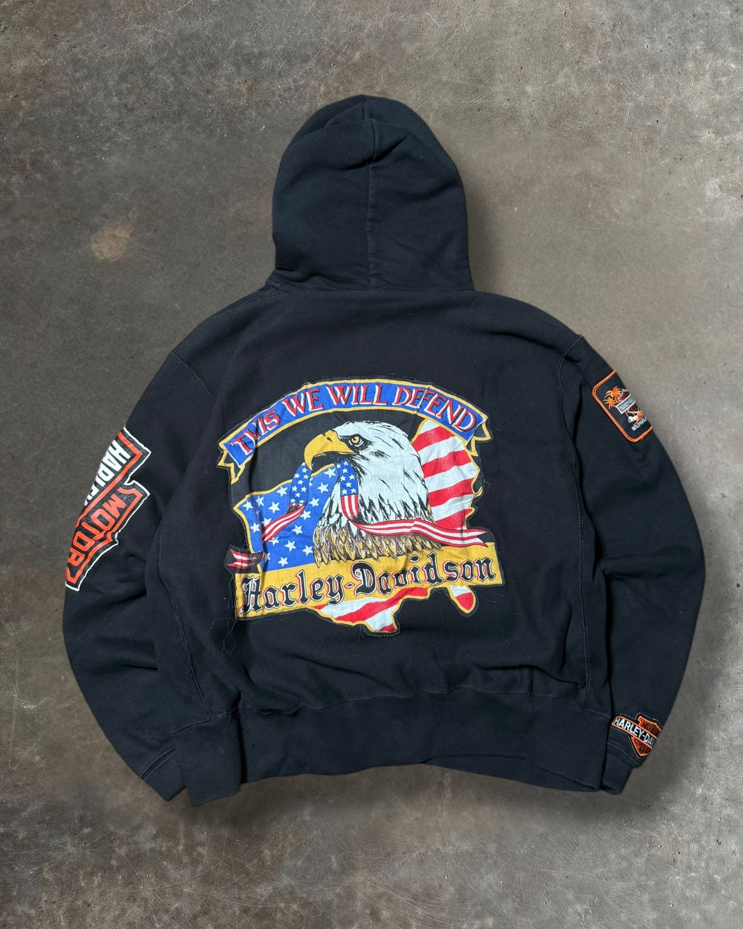'00s Harley AOP Patch Work Hoodie Sz. XL
